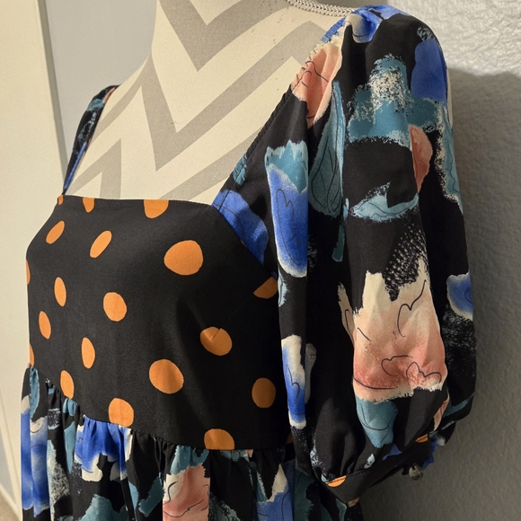 ​Capulet Mixed Print Maxi Dress Floral Polka Dot Tiered Puff Sleeve Size XS - Picture 6 of 16